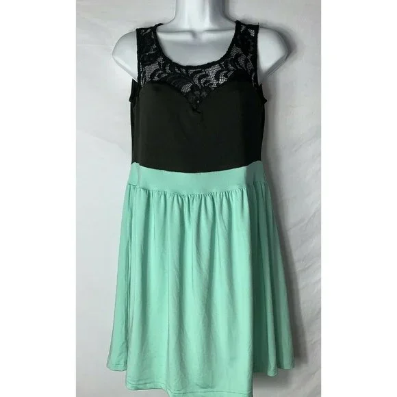 Sunnow | Dresses | Sunnow Dress Womens Size Large Black Mint Green Lace  Sleeveless | Poshmark